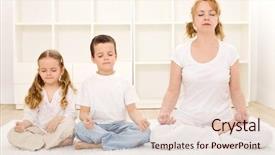  Presentation with yoga kids - Beautiful presentation design featuring family - woman and kids - relaxing backdrop and a lemonade colored foreground