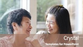  Presentation with senior asian - Slides with family adult daughter having conversation background and a coral colored foreground