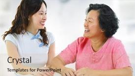  Presentation with senior asian - PPT theme enhanced with asian family adult daughter having background and a lemonade colored foreground
