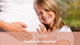  Presentation with pregnant mother - Slides enhanced with family affairs - girl is touching round belly of her pregnant mother in eager anticipation of the new child background and a coral colored foreground