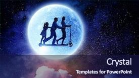  Presentation with fantasy full moon in night - Presentation theme consisting of family against full moon mixed background and a navy blue colored foreground