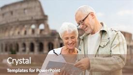  Presentation with family tourism - PPT theme with family age tourism travel background and a coral colored foreground