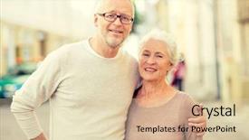  Presentation with family tourism - Colorful PPT layouts enhanced with family age tourism travel and people concept - senior couple hugging on city street backdrop and a lemonade colored foreground