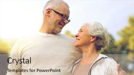  Presentation with family tourism - Beautiful PPT theme featuring family age tourism travel and people concept - senior couple hugging in city park backdrop and a lemonade colored foreground