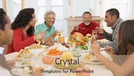 Presentation with christmas dinner - PPT theme featuring family all together at christmas background and a coral colored foreground