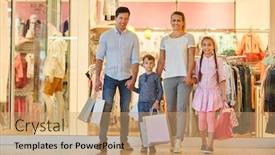  Presentation with family shopping - Audience pleasing slide deck consisting of family-and-children-go-shopping backdrop and a coral colored foreground