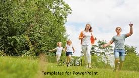  Presentation with children running - Amazing PPT theme having family-and-children-in-summer backdrop and a gold colored foreground