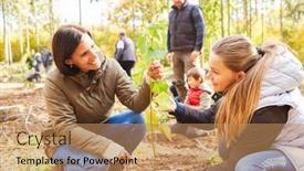  Presentation with family children - PPT theme featuring family-and-children-planting-trees background and a  colored foreground