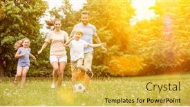  Presentation with play children - Colorful presentation theme enhanced with family-and-children-play-soccer backdrop and a yellow colored foreground