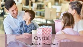  Presentation with family shopping - Slides having family-and-children-sit-relaxed background and a coral colored foreground