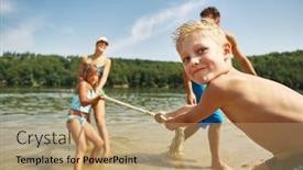  Presentation with family children - Colorful PPT layouts enhanced with family-and-children-tug backdrop and a coral colored foreground