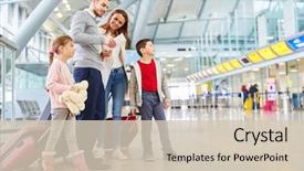  Presentation with fly - Presentation design having family and children with luggage background and a soft green colored foreground