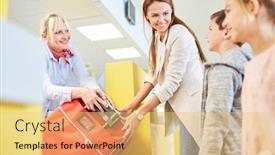  Presentation with airport terminal - Slide set consisting of family-and-children-with-suitcase background and a yellow colored foreground