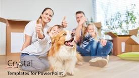  Presentation with property - Amazing slide deck having family and children with thumbs up in new house as property backdrop and a lemonade colored foreground