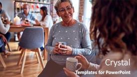  Presentation with family talking - Slides with family and friends dining at home celebrating christmas eve with traditional food and decoration women talking together happy and casual background and a violet colored foreground