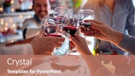  Presentation with christmas best wishes - PPT layouts enhanced with family and friends dining at home celebrating christmas eve with traditional food and decoration making a toast with best wishes with glass of wine background and a coral colored foreground
