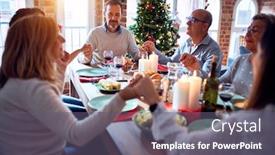  Presentation with blessing - Slide set consisting of family and friends dining at home celebrating christmas eve with traditional food and decoration praying and blessing the table background and a gray colored foreground