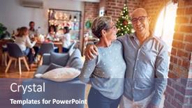  Presentation with romantic christmas - Cool new slide deck with family and friends dining at home celebrating christmas eve with traditional food and decoration romantic senior couple hugging in love backdrop and a ocean colored foreground