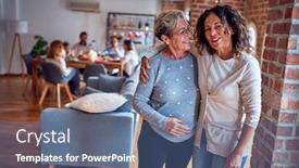  Presentation with family talking - Beautiful presentation theme featuring conversion - family and friends dining backdrop and a ocean colored foreground