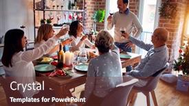  Presentation with christmas best wishes - Audience pleasing presentation theme consisting of family and friends dining at home celebrating christmas eve with traditional food and decoration making a toast for new year best wishes backdrop and a tawny brown colored foreground