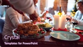  Presentation with christmas food - Presentation theme consisting of family and friends dining at home celebrating christmas eve with traditional food and decoration preparing turkey for dinner background and a wine colored foreground