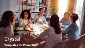  Presentation with christmas food - Presentation design featuring family and friends dining at home celebrating christmas eve with traditional food and decoration celebration of festive winter time background and a tawny brown colored foreground
