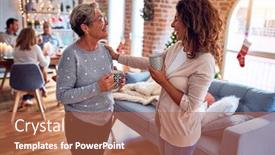  Presentation with family talking - Presentation consisting of family-and-friends-dining background and a coral colored foreground