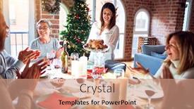  Presentation with christmas food - Amazing PPT layouts having family-and-friends-dining backdrop and a coral colored foreground