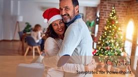  Presentation with romantic christmas - Cool new PPT theme with family-and-friends-dining backdrop and a coral colored foreground