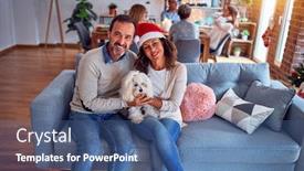  Presentation with family talking - Beautiful slide deck featuring family-and-friends-dining backdrop and a ocean colored foreground