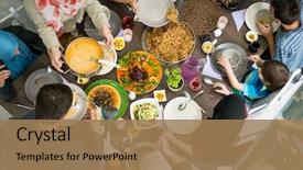  Presentation with top view - Colorful slides enhanced with family and friends eating food backdrop and a coral colored foreground