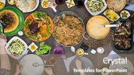 Presentation with indian food - Presentation theme having family and friends eating food background and a gray colored foreground
