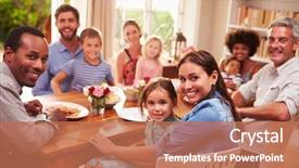  Presentation with dining table - Audience pleasing presentation theme consisting of family and friends sitting backdrop and a coral colored foreground