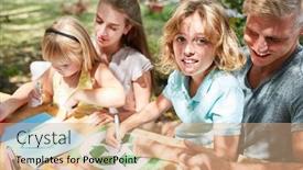  Presentation with recycle - PPT theme featuring family-and-kids-paint-home background and a coral colored foreground