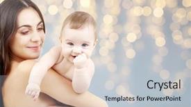  Presentation with happy baby - Cool new presentation theme with family and motherhood concept - happy backdrop and a light gray colored foreground