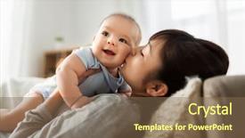  Presentation with mother baby asian breastfeeding - Theme enhanced with family and motherhood concept - happy background and a violet colored foreground