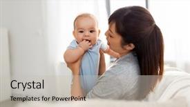  Presentation with mother baby asian breastfeeding - Presentation theme consisting of family and motherhood concept - happy background and a soft green colored foreground