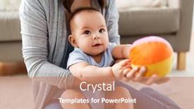  Presentation with motherhood - Amazing presentation theme having family and motherhood concept - happy mother and baby son playing with ball at home backdrop and a coral colored foreground