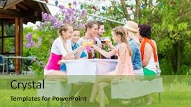  Presentation with neighbors - Slide set featuring family and neighbors at garden background and a seafoam green colored foreground