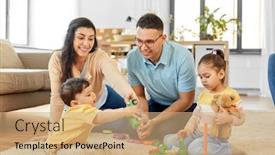  Presentation with happy baby - Colorful PPT layouts enhanced with family-and-people-concept-happy backdrop and a coral colored foreground