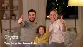  Presentation with portrait happy family smiling - Amazing slides having family-and-people-concept-portrait backdrop and a violet colored foreground