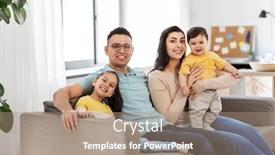  Presentation with baby sitting - Presentation theme consisting of family-and-people-concept-portrait background and a coral colored foreground