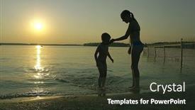  Presentation with sunset beach - Presentation theme with family and sunset on the beach background and a tawny brown colored foreground