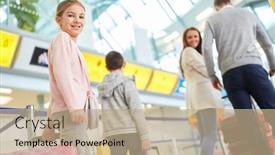  Presentation with airport terminal - PPT theme having family-and-two-children background and a coral colored foreground