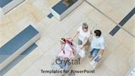  Presentation with family shopping - Beautiful slides featuring family and two kids in shopping cart shopping at mall backdrop and a light gray colored foreground