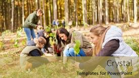  Presentation with campaign - Presentation theme featuring family-and-volunteers-plant-trees background and a yellow colored foreground