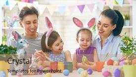  Presentation with children painting - Amazing slide deck having family are preparing for easter backdrop and a coral colored foreground