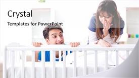  Presentation with baby doctor and family - Beautiful PPT theme featuring family at baby bed cot backdrop and a  colored foreground