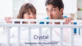  Presentation with happy baby - Slide deck consisting of family at baby bed cot background and a  colored foreground