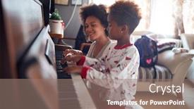  Presentation with christmas play - Beautiful PPT theme featuring christmas play music on piano backdrop and a coral colored foreground